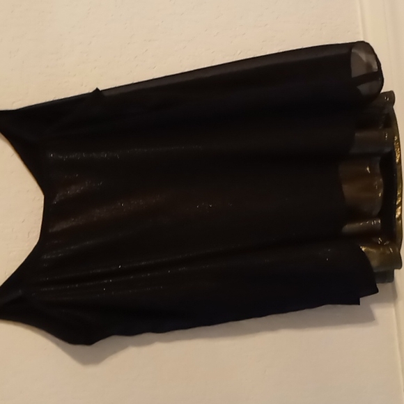 Express Petite Black Sheer w Gold Underlay Spaghetti Strap Shirt Petite XS - Picture 5 of 11